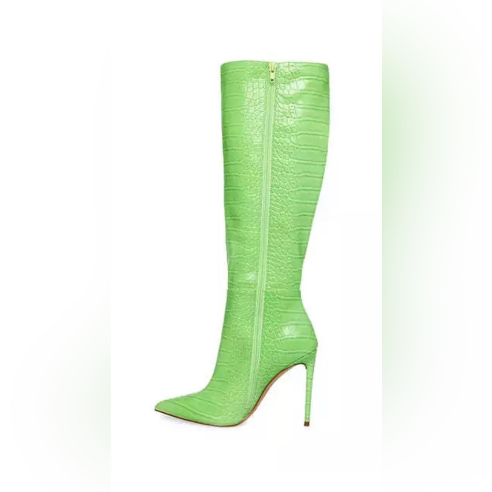 Steve Madden Idina Green Crocodile Stiletto Knee High Heel Pointed Toe Boots New